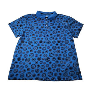Disney Marvel Icon Slim Fit Polo Shirt Mens Large Blue All Over Superhero Logos
